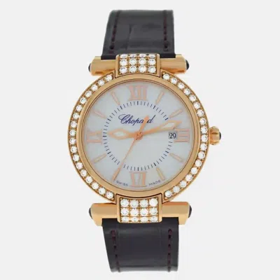 Pre-owned Chopard Imperiale 384238-5003 Quartz Mother Of Pearl Diamond 18k Rose Gold Women's Wristwatch 28 Mm In White