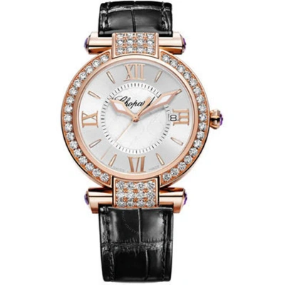 Chopard Imperiale Diamond Mother Of Pearl Dial 18 Kt Rose Gold Black Leather Ladies Watch 384221-500