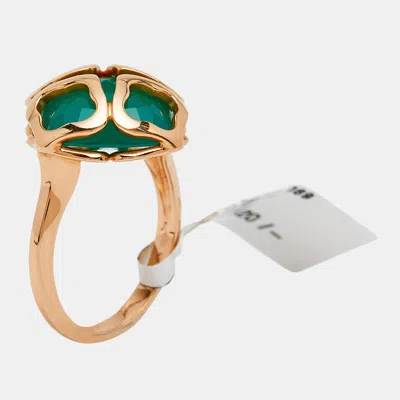 Pre-owned Chopard Imperiale Green Chalcedony 18k Rose Gold Cocktail Ring Size 52