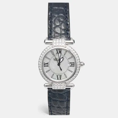 Pre-owned Chopard Imperiale Mother Of Pearl 18k White Gold Diamond Alligator 384238-1001 Women's Wristwatch 28 Mm