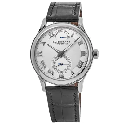 Chopard L. U.c Quattro 18kt White Gold Silver Dial Black Leather Men's Watch 161926-1001 In Metallic