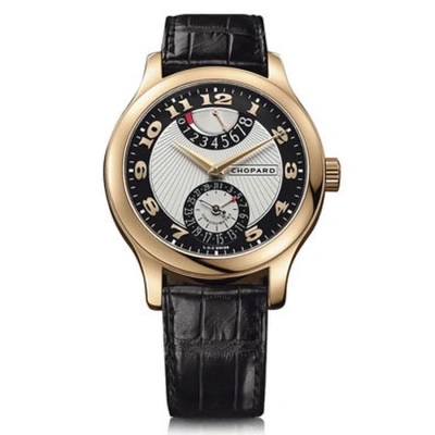 Chopard L.u.c Quattro Mark Ii Silver And Black Dial Black Leather Men's Watch 161903-5001 In Gold