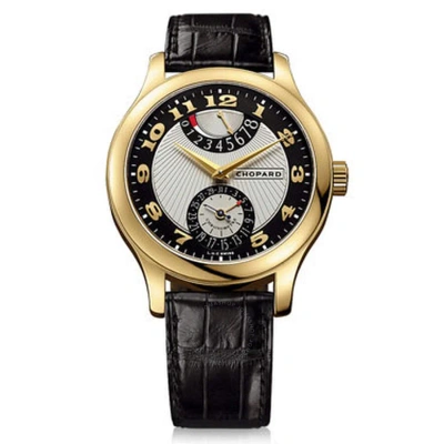 Chopard L.u.c Quattro Mark Ii Silver And Black Dial Yellow Gold Black Leather Men's Watch 161903-000