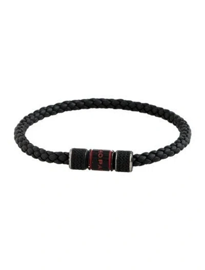 Pre-owned Chopard Leather Classic Racing Bracelet, 8" In Black/red