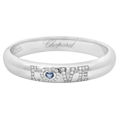 Pre-owned Chopard Love 1.65 Carats Total Heart Shape Sapphire & Diamond Bangle Bracelet In Blue