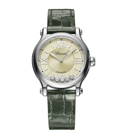 Chopard Lucent Steel And Diamond Happy Sport Watch In Silver