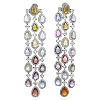 Pre-owned Chopard Multi Color Sapphire & Diamond Chandelier Earrings In Blue