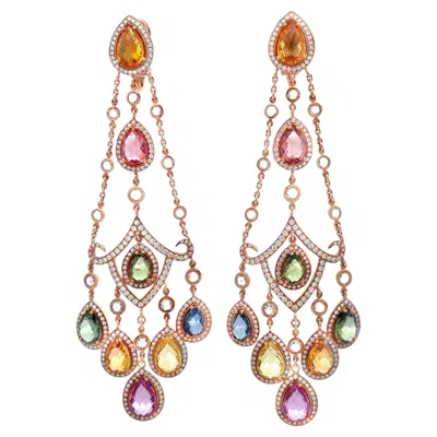 Pre-owned Chopard Multi Color Sapphire & Diamond Chandelier Earrings In Blue