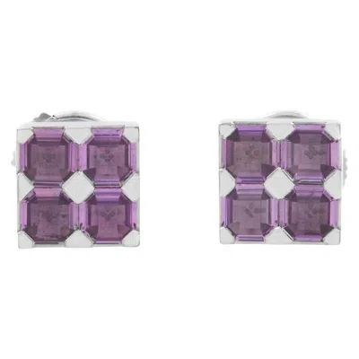 Pre-owned Chopard Purple Amethyst Square Stud Earrings 18k White Gold