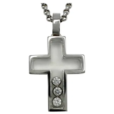 Pre-owned Chopard Rare Vintage  Happy Diamonds Cross 18 Karat White Gold Pendant Necklace
