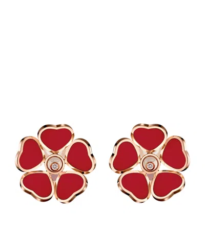Chopard Rose Gold And Diamond Happy Hearts Flowers Clip-on Earrings