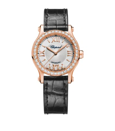 Chopard Rose Gold And Diamond Happy Sport Watch In Black