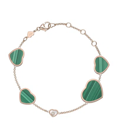 Chopard Rose Gold, Diamond And Malachite Happy Hearts Bracelet In Green