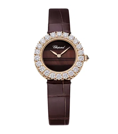 Chopard Rose Gold, Diamond And Tiger's Eye L'heure Du Diamant Watch In Burgundy
