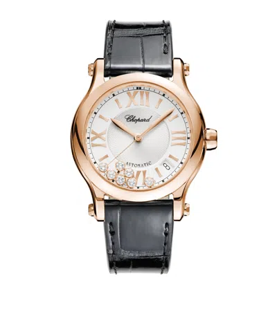 Chopard Rose Gold Happy Sport Automatic Watch In Black