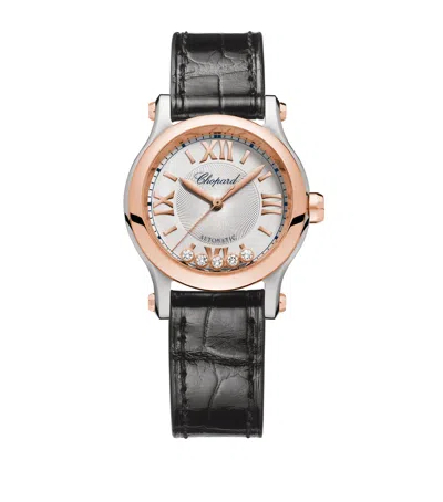 Chopard Rose Gold, Stainless Steel And Diamond Happy Sport Automatic Watch In Black