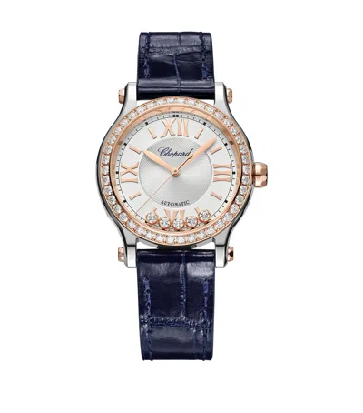 Chopard Rose Gold, Stainless Steel And Diamond Happy Sport Automatic Watch In Black