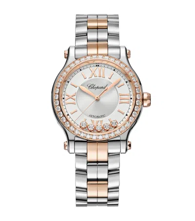 Chopard Rose Gold, Stainless Steel And Diamond Happy Sport Automatic Watch In Gray