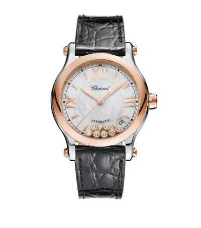 Chopard Rose Gold, Stainless Steel And Diamond Happy Sport Watch In Black