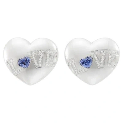 Pre-owned Chopard Sapphire And Diamond Puff Heart Earrings In 18k. Gold, Circa 2005 In Blue