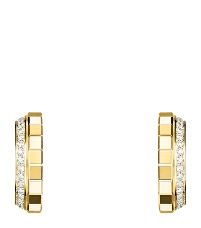 Chopard Small Yellow Gold And Diamond Ice Cube Hoop Earrings