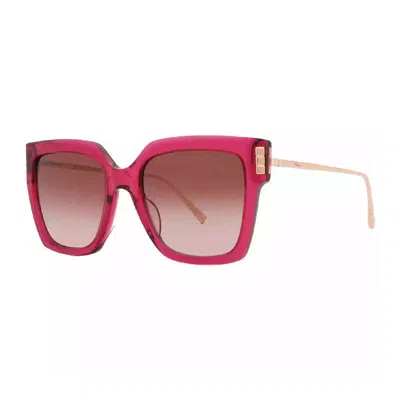 Chopard Sunglasses Square Full Rim, Shiny Transparent Plum Purple/gold Frame And Brown Gradient Lens Sch353m In Orange