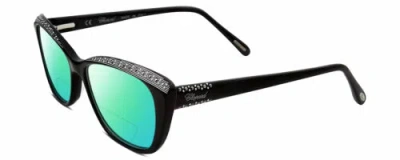 Pre-owned Chopard Vch229s Cat Eye Polarized Bifocal Sunglasses Black Silver Gemstone 54 Mm In Green Mirror