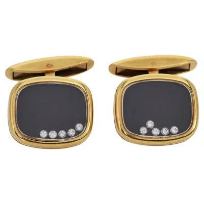 Pre-owned Chopard Vintage Happy Diamond Onyx 18k Yellow Gold Men's Cufflinks