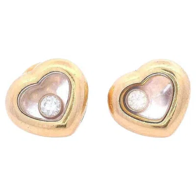 Pre-owned Chopard Vintage Happy Diamonds Heart Studs In 18kt Yellow Gold