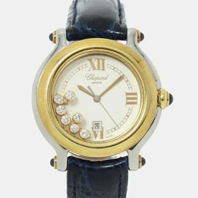 Pre-owned Chopard White 18k Yellow Gold Stainless Steel Happy Sport 27/8239-23 Quartz Men's Wristwatch 32 Mm
