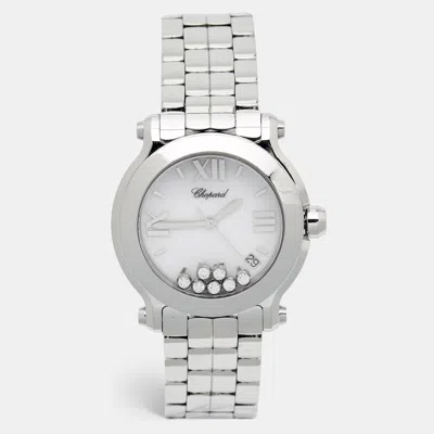 Pre-owned Chopard White Diamond Stainless Steel Happy Sport 8475 Women's Wristwatch 35 Mm