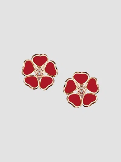 Chopard Women's Happy Diamonds Happy Hearts Flowers 18k Rose Gold, Diamond & Red Stone Earrings