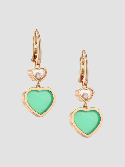 Chopard Happy Hearts 18k Rose Gold, Diamond & Chrysoprase Drop Earrings