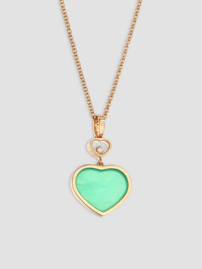 Chopard Happy Hearts 18k Rose Gold, Diamond & Chrysoprase Pendant Necklace