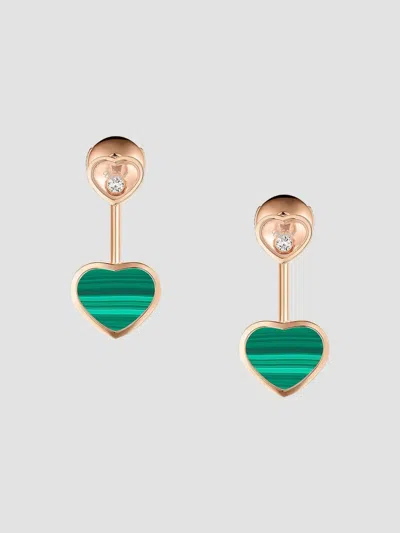 Chopard Women's Happy Hearts 18k Rose Gold, Malachite & Diamond Ear Jackets In Green