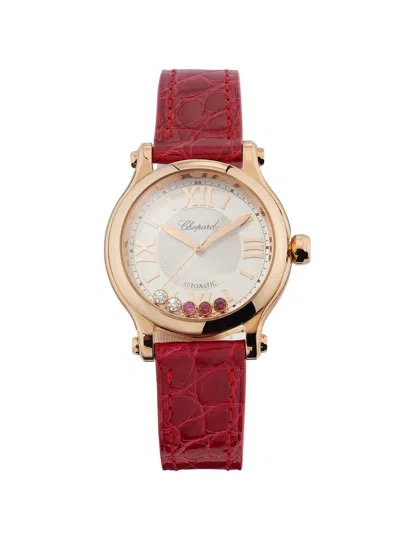 Chopard Women's Happy Sport 18k Rose Gold, Ruby, 0.10 Tcw Diamond & Alligator Leather Strap Watch/33mm In Green