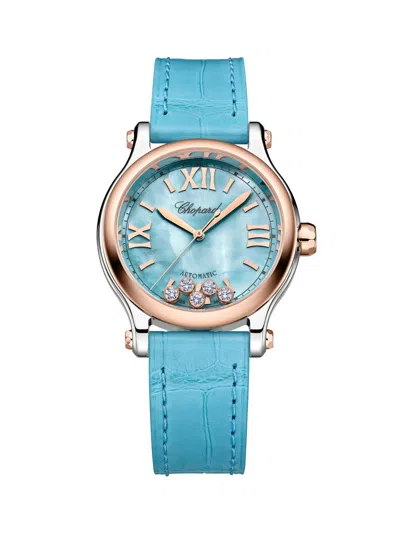 Chopard Women's Happy Sport 18k Rose Gold, Stainless Steel, 0.25 Tcw Diamond & Alligator-strap Watch/33mm In Orange