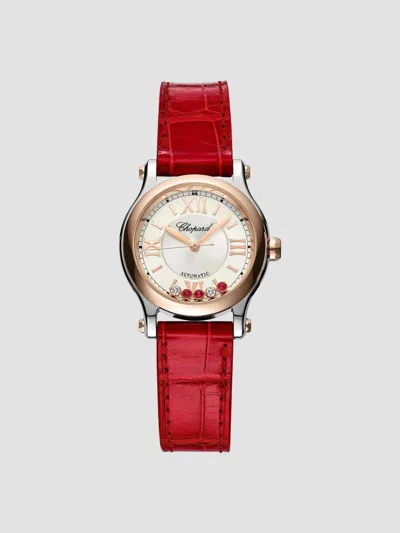 Chopard Happy Sport Alligator Strap Watch In Red