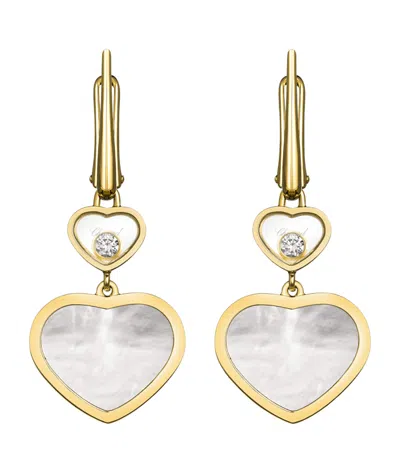 Chopard Yellow Gold, Diamond And Mother-of-pearl Happy Hearts Drop Earrings