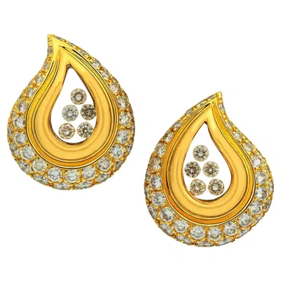 Pre-owned Chopard Yellow Gold Happy Diamond Tear Drop Earrings.
