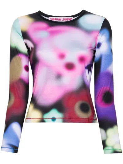 Chopova Lowena Multicolor Airbrush Bear Long Sleeve T-shirt In Black