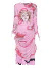 Chopova Lowena Ruched Printed Mesh Dress In Pink