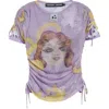 Chopova Lowena Ballast Short Sleeve Jersey & Mesh Top In Purple And Yellow