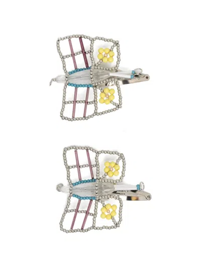 Chopova Lowena Beaded-butterfly Hair Clips In Gold