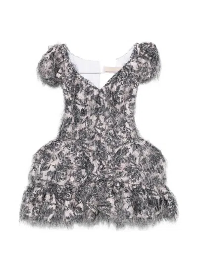 Chopova Lowena Bernardette V-neck Ruffled Mini Dress In Gray
