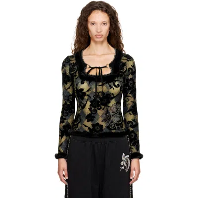Chopova Lowena Black & Green Dew Sweeper Mesh Blouse In Animal Print