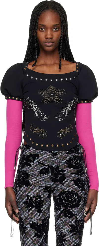 Chopova Lowena Black & Pink Janine Jersey Top