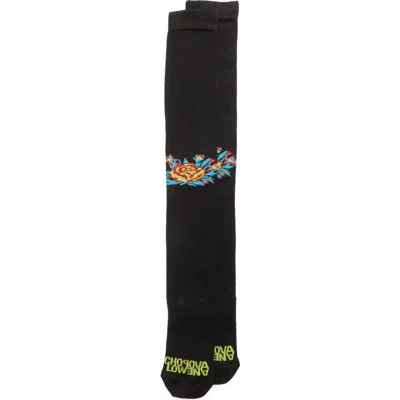 Chopova Lowena Black Bouquet Knee High Socks In Black Multi