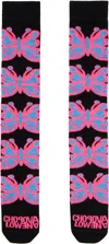 Chopova Lowena Black Butterfly Long Socks In Multi