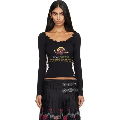Chopova Lowena Black 'feelings' Happy Long Sleeve T-shirt